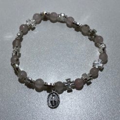 BRACELET PIERRE QUARTZ ROSE ET CROIX EN QUARTZ ROSE