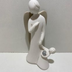 STATUE ANGE GARDIEN AILES BEIGES 11CM POUDRE DE MARBRE ARGENT