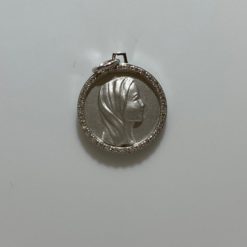 MEDAILLE ARGENT RHODI2 VIERGE OXYDES BLANCS 20MM