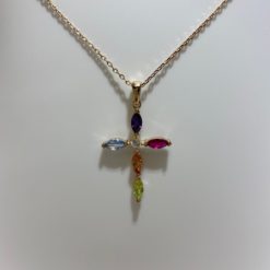 COLLIER ACIER CHAINE JASERON PENDENTIF CROIX SATINÉE 20 x 12MM 50CM RÉGLABLE 45CM B
