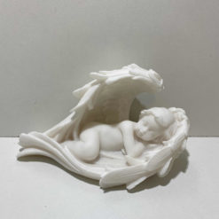 STATUE ANGE ENDORMI DANS LES AILES ALABTRE 9x15cm L